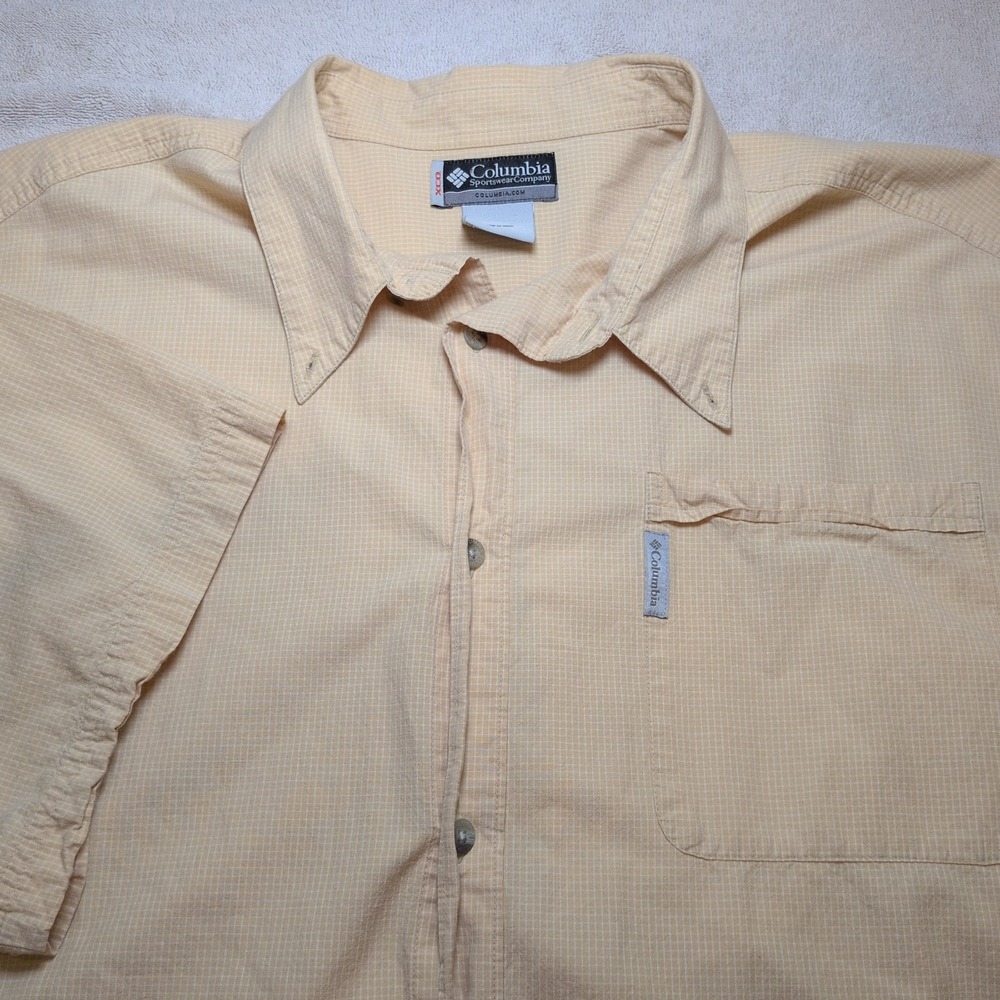 Columbia Outdoor Crossover Sz 3XB Yellow Plaid Short Sleeve Shirt Cotton Fishing